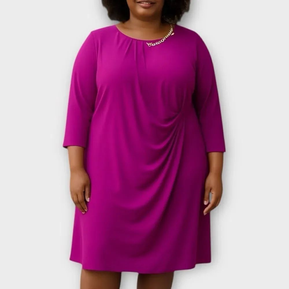 Tahari Women's Plus 18 Pink 3/4 Sleeve Knee Length Dress Formal Purple